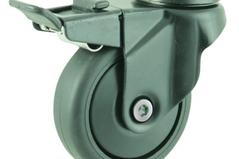 Coloured total lock castor 75mm for light trolleys,wheel made of Black rubber,plain bearing.Bolt hole fitting