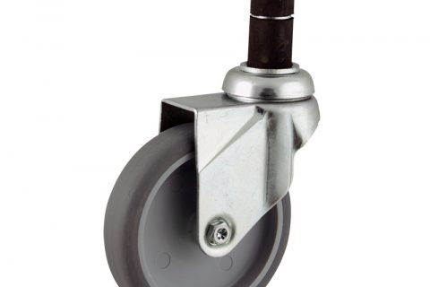 Zinc plated swivel castor 100mm for light trolleys,wheel made of grey rubber,plain bearing. Fitting with round expander