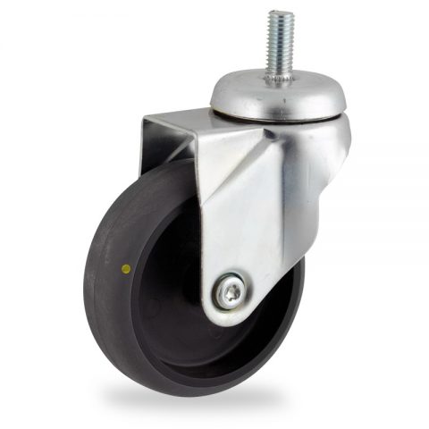 Zinc plated swivel castor 125mm for light trolleys,wheel made of electric conductive grey rubber,plain bearing.Bolt stem fitting