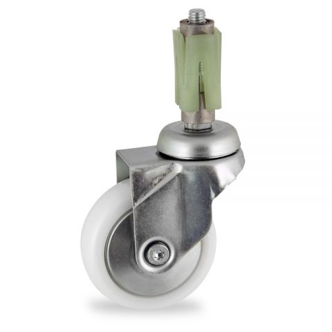 Zinc plated swivel castor 75mm for light trolleys,wheel made of polyamide,plain bearing.Fitting with square expander 31/35