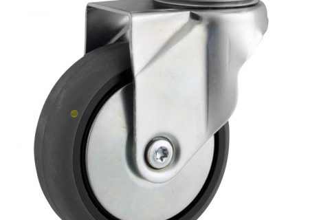 Zinc plated swivel castor 150mm for light trolleys,wheel made of electric conductive grey rubber,double ball bearings.Top plate fitting