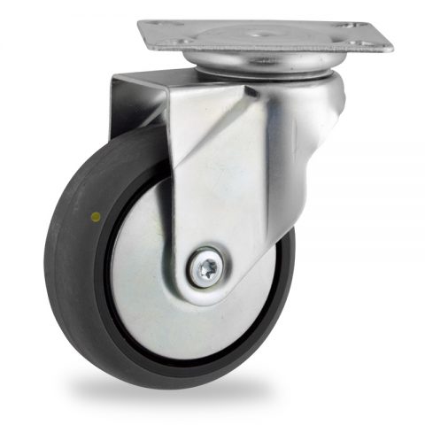 Zinc plated swivel castor 150mm for light trolleys,wheel made of electric conductive grey rubber,double ball bearings.Top plate fitting