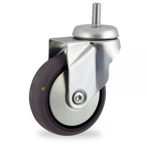 Zinc plated swivel castor 100mm for light trolleys,wheel made of electric conductive grey rubber,double ball bearings.Bolt stem fitting