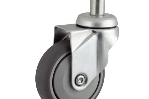 Zinc plated swivel castor 100mm for light trolleys,wheel made of grey rubber,single precision ball bearing.Fitting with round stem 20x45mm