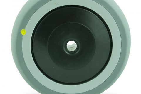 Wheel 125mm for light trolleys made from electric conductive grey rubber,single precision ball bearing.