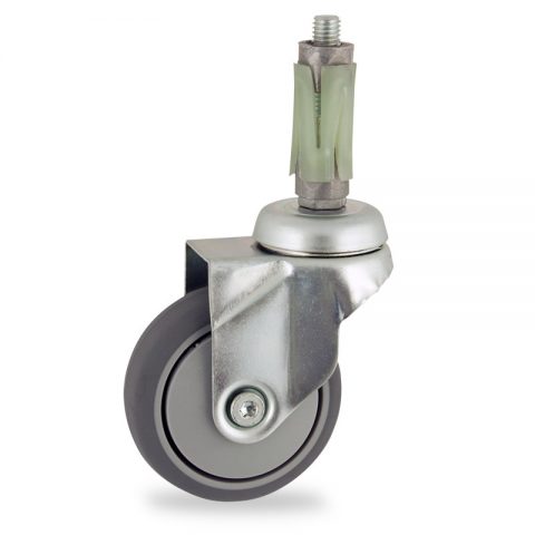 Zinc plated swivel castor 50mm for light trolleys,wheel made of grey rubber,precision bearing.Fitting with round expander 23/26