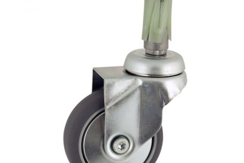 Zinc plated swivel castor 125mm for light trolleys,wheel made of grey rubber,plain bearing.Fitting with round expander 26/30