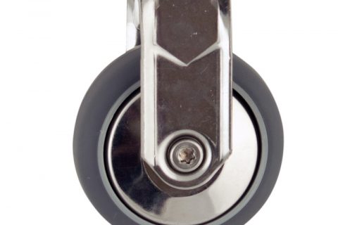 Stainless fixed castor 50mm for light trolleys,wheel made of grey rubber,plain bearing.Bolt hole fitting
