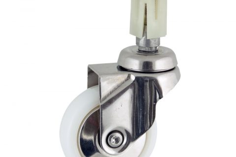 Stainless swivel castor 50mm for light trolleys,wheel made of polyamide,plain bearing.Fitting with square expander 21/24