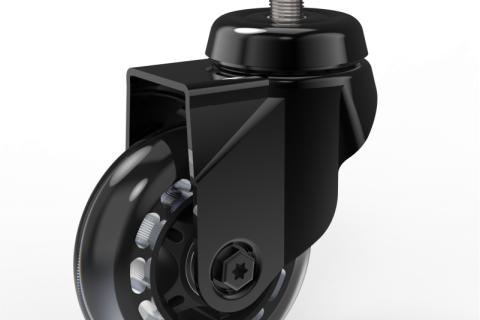 Black swivel castor 125mm for light trolleys,wheel made of Polyurethane-Silicon,double ball bearings.Bolt stem fitting