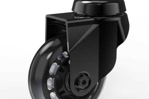 Black swivel castor 50mm for light trolleys,wheel made of Polyurethane-Silicon,double ball bearings.Bolt hole fitting