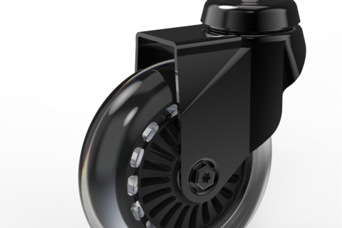 Black swivel castor 100mm for light trolleys,wheel made of Polyurethane-Silicon,double ball bearings.Bolt stem fitting