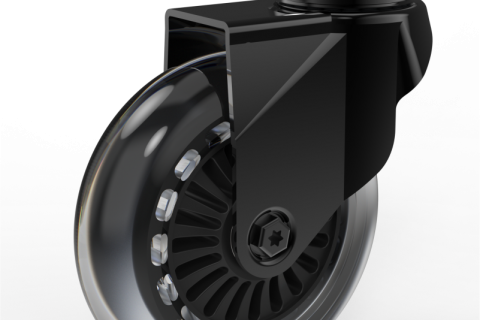 Black swivel castor 100mm for light trolleys,wheel made of Polyurethane-Silicon,double ball bearings.Bolt hole fitting