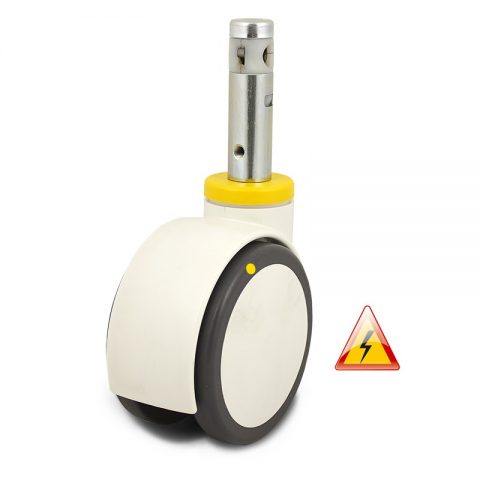 Double castor for hospital bed 150mm with directional lock, wheel electric conductive polyurethane with rim of polyurethane