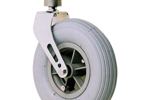 Castor for wheelchair 175mm, grey rubber with ball bearing, stem fitting