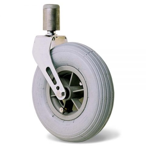 Castor for wheelchair 200mm, grey rubber with ball bearing, stem fitting