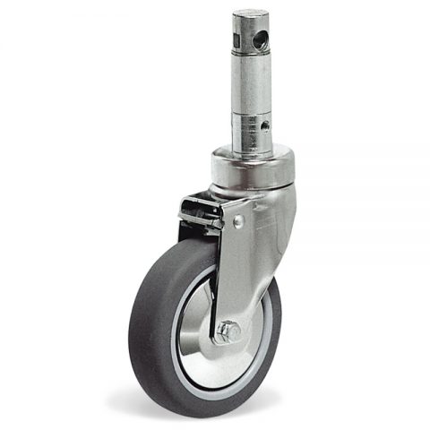 Castor for hospital bed 100mm with total lock, wheel synthetic grey rubber with rim of polypropylene