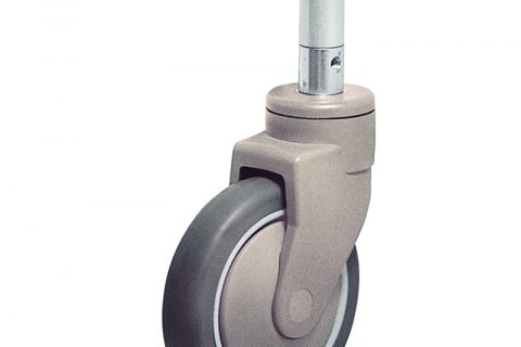 Plastic castor for hospital bed 125mm with directional lock, wheel synthetic grey rubber with rim of polypropylene