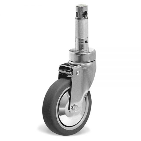 Stainless castor for hospital bed 125mm with directional lock, wheel synthetic grey rubber with rim of polypropylene