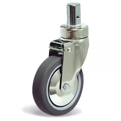 Stainless castor for hospital bed 125mm with directional lock, wheel synthetic grey rubber with rim of polypropylene
