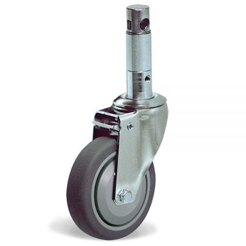Castor for hospital bed 100mm with directional lock, wheel synthetic grey rubber with rim of polypropylene