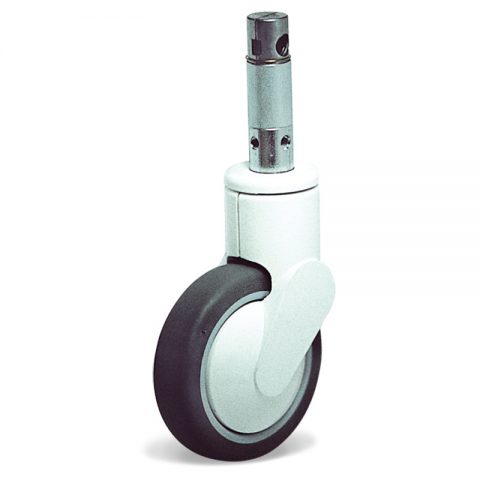 Castor for hospital bed 125mm with total lock, wheel synthetic grey rubber with rim of polypropylene