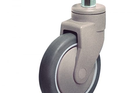 Plastic castor for hospital bed 200mm with total lock, wheel synthetic grey rubber with rim of polypropylene