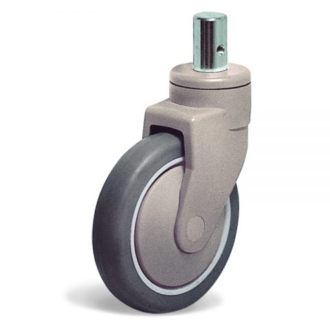 Plastic castor for hospital bed 100mm with directional lock, wheel synthetic grey rubber with rim of polypropylene