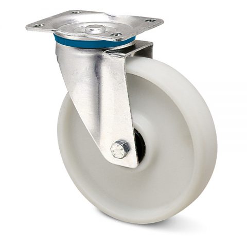 Stainless swivel castor for trolleys.Polyamide fiber glass with  and Plain bearing.Top plate fitting