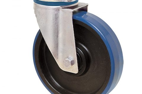 Stainless swivel castor for trolleys.Polyurethane with Polyamide and Plain bearing.Top plate fitting