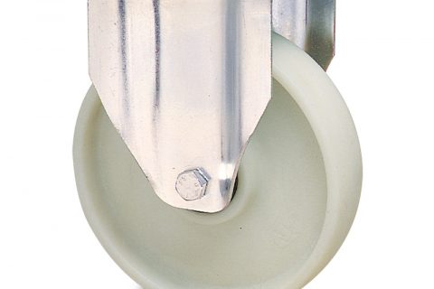 Stainless fixed castor for trolleys.Polyamide fiber glass with  and Plain bearing.Top plate fitting