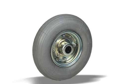 Loose wheels for trolleys.Pneumatic grey rubber with steel rim and roller bearing