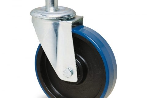 Zinc plated industrial swivel castor for trolleys.Polyurethane with Polyamide and roller bearing.Top plate fitting
