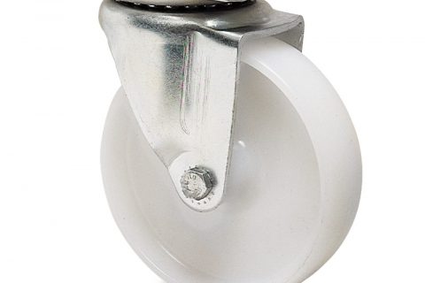 Zinc plated industrial swivel castor for trolleys.Polyamide with  and roller bearing.Top plate fitting
