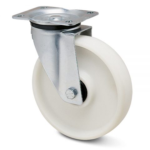 Zinc plated industrial swivel castor for trolleys.Polyamide fiber glass with  and Plain bearing.Top plate fitting