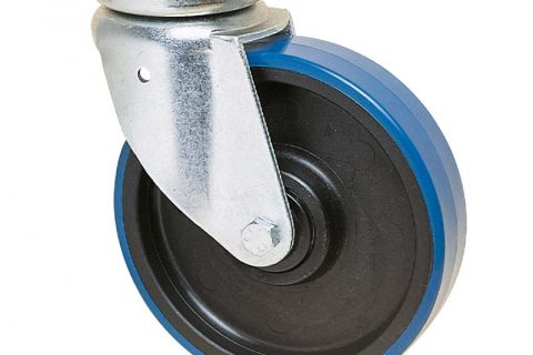 Zinc plated industrial swivel castor for trolleys.Polyurethane with Polyamide and Plain bearing.Top plate fitting