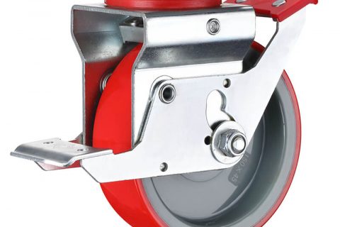 Scaffolding castor 150mm, total lock,top plate fitting, wheel polyurethane with nylon rim,plain bearing
