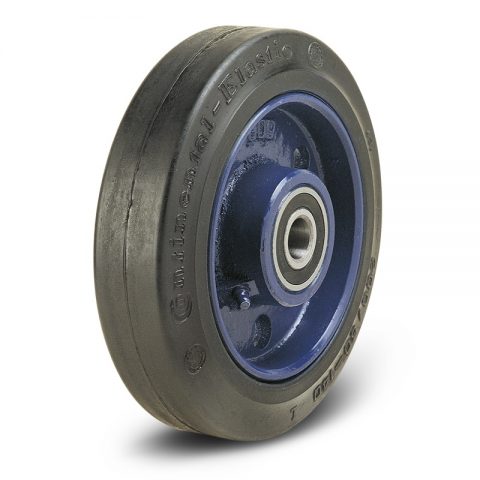 Loose wheels for trolleys.Elastic black rubber with Cast iron rim and Double ball bearings