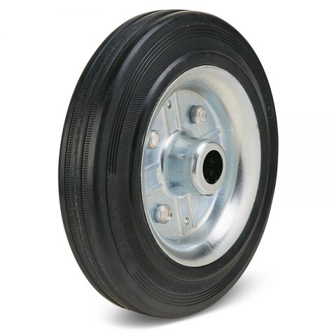 Loose wheels for trolleys.Black rubber with steel rim and roller bearing