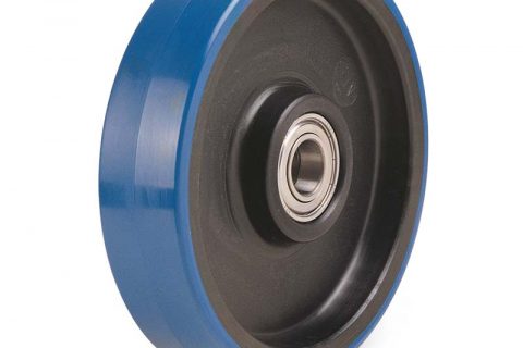 Loose wheels for trolleys.Polyurethane with polyamide rim and Plain bearing.