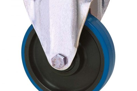 Zinc plated industrial fixed castor for trolleys.Polyurethane with Polyamide and Double ball bearings.Top plate fitting