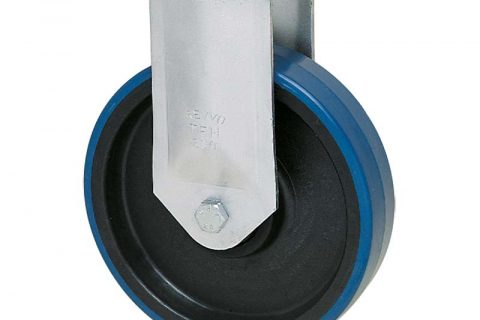 Zinc plated industrial fixed castor for trolleys.Polyurethane with Polyamide and Plain bearing.Top plate fitting