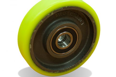 Wheels for elevators 125mm. Polyurethane thread with cast iron rim and Double ball bearings