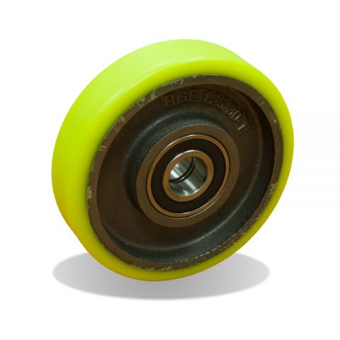 Wheels for elevators 125mm. Polyurethane thread with cast iron rim and Double ball bearings
